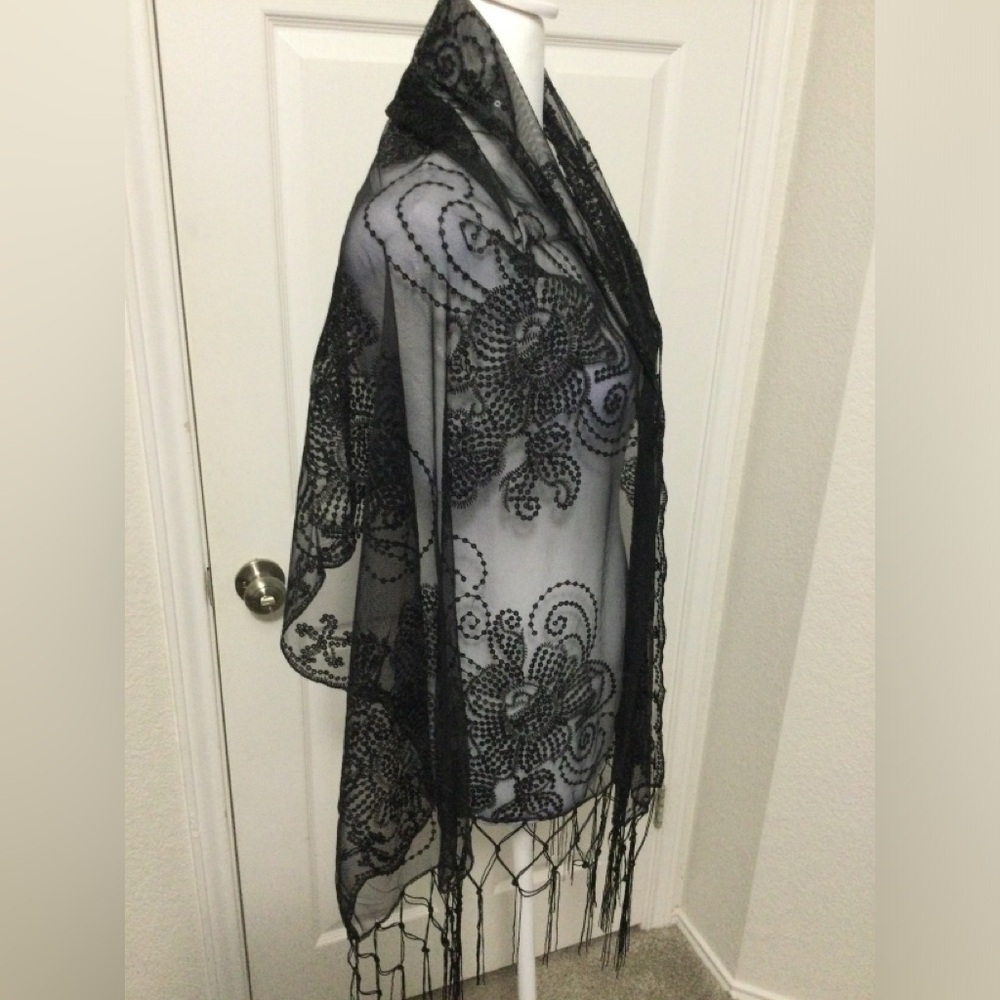Vimate Black Sequin Shawl - Picture 2 of 6